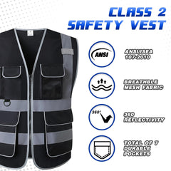 Reflective Mesh Safety Vest - High Visibility Multi Pockets Breathable Workwear, ANSI/ISEA Standard