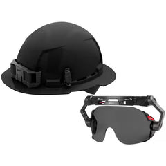 BOLT Black Type 1 Class C Full Brim Vented Hard Hat with 4-Point Ratcheting Suspension with Tinted Dual Coat Eye Lense