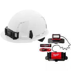 BOLT White Type 1 Class C Front Brim Vented Hard Hat W/4 Point Ratcheting Suspension W/600 Lumens Rechargeable Headlamp