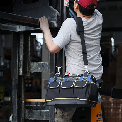 16 Inch Tool Bag,Wide Mouthtool Bag with ABS Hard Molded Base,Waterproof Tool Bags with Adjustable Shoulder Strap,Suitable for Electricians,Carpenters,Plumbers,Car Mechanics,Homeowners.