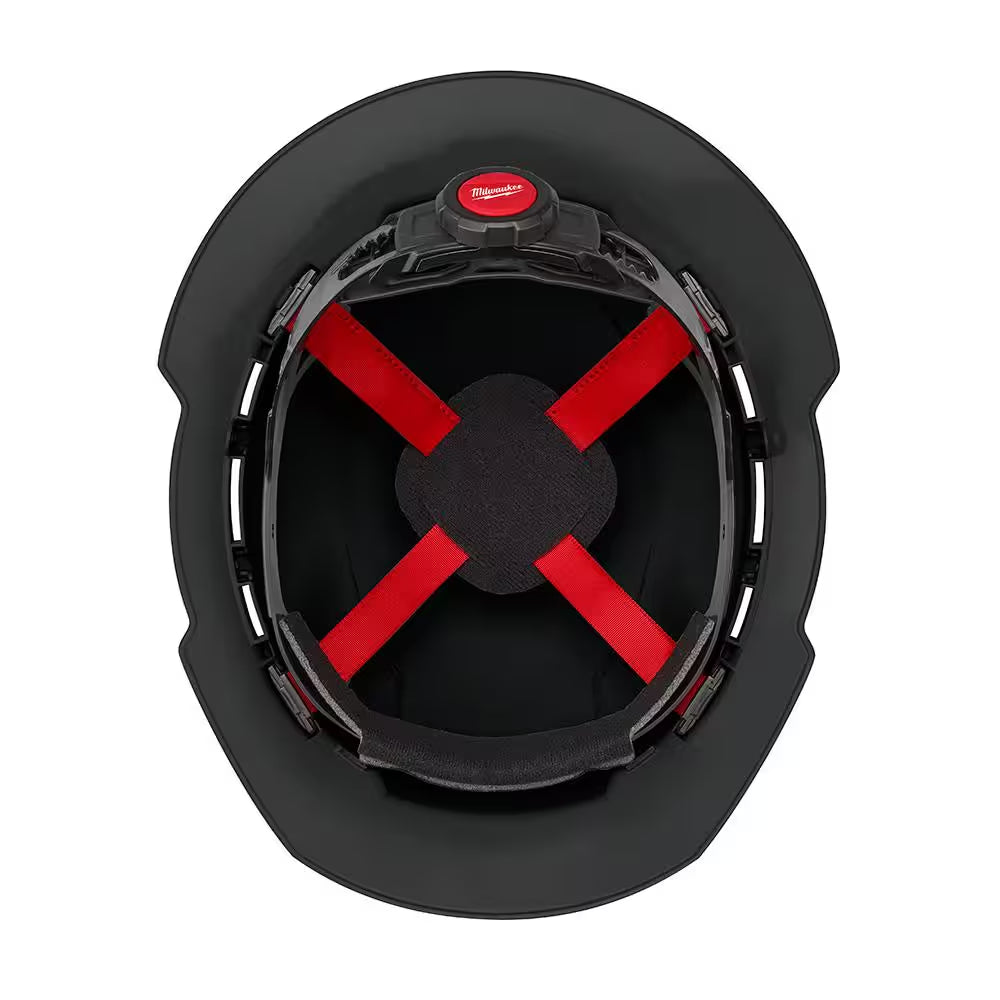 BOLT Black Type 1 Class C Full Brim Vented Hard Hat with 4-Point Ratcheting Suspension with Tinted Dual Coat Eye Lense
