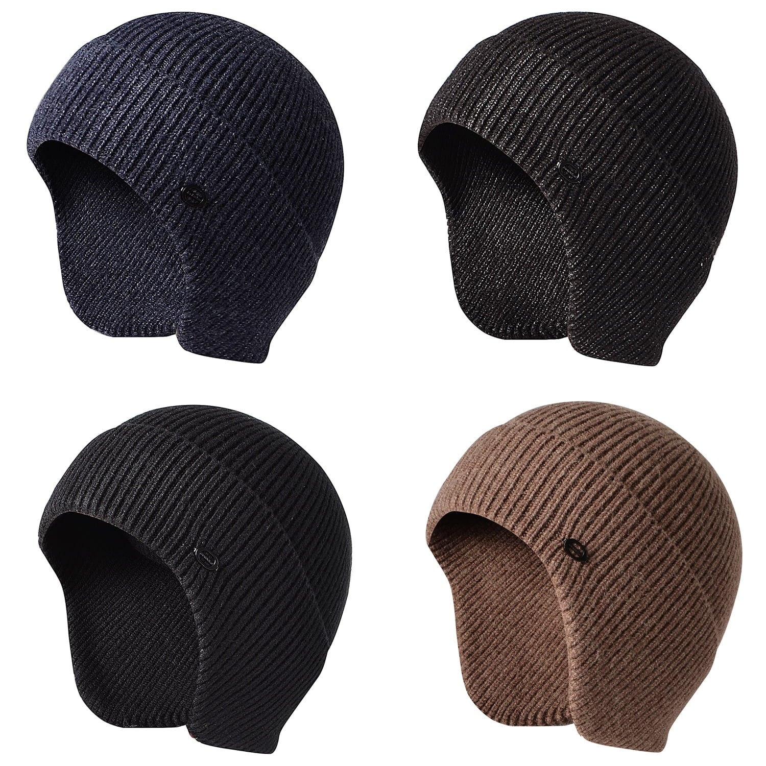 Men Women Knit Hat Winter Warm Stretch Beanie Ear Flaps Cap Outdoor Work Ski (Navy)