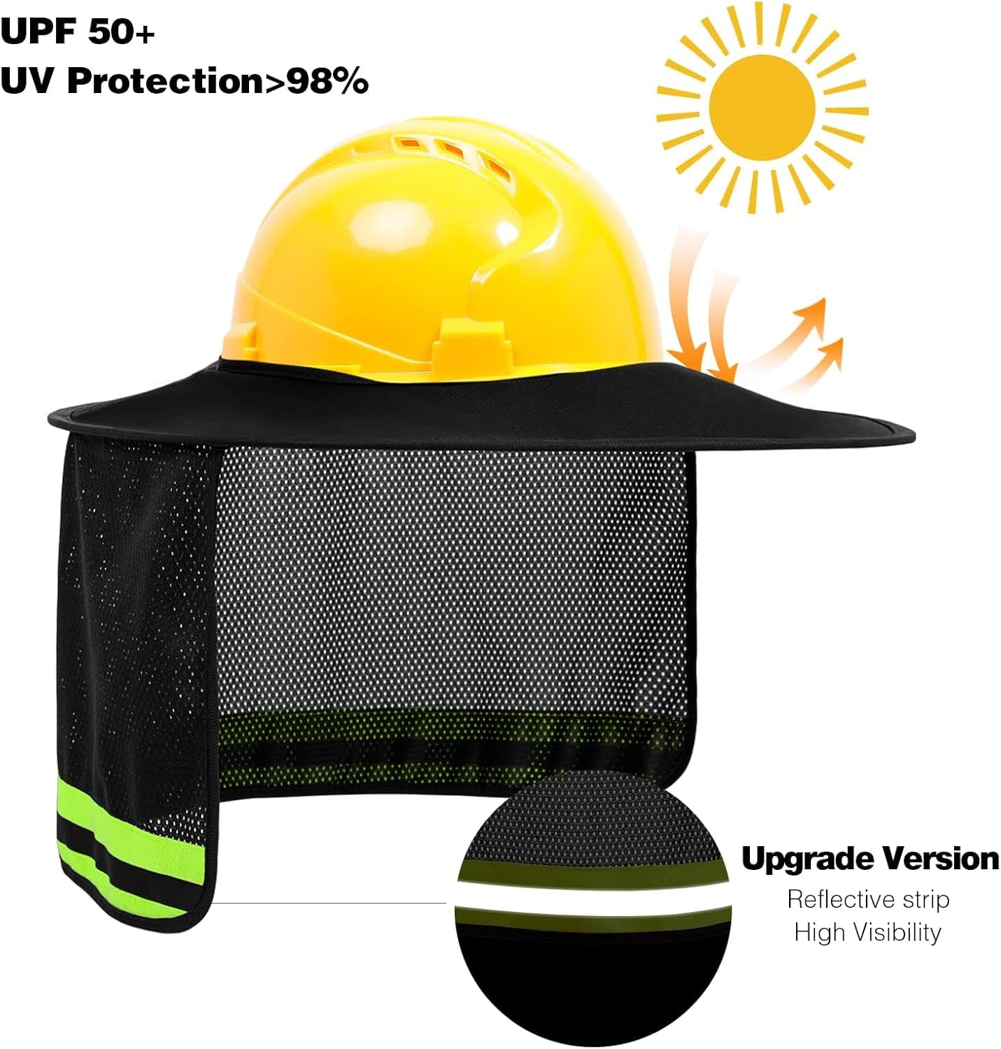 Hard Hat Sun Shade, Full Brim Neck Shield, 2Packs, Hard Hat Not Included