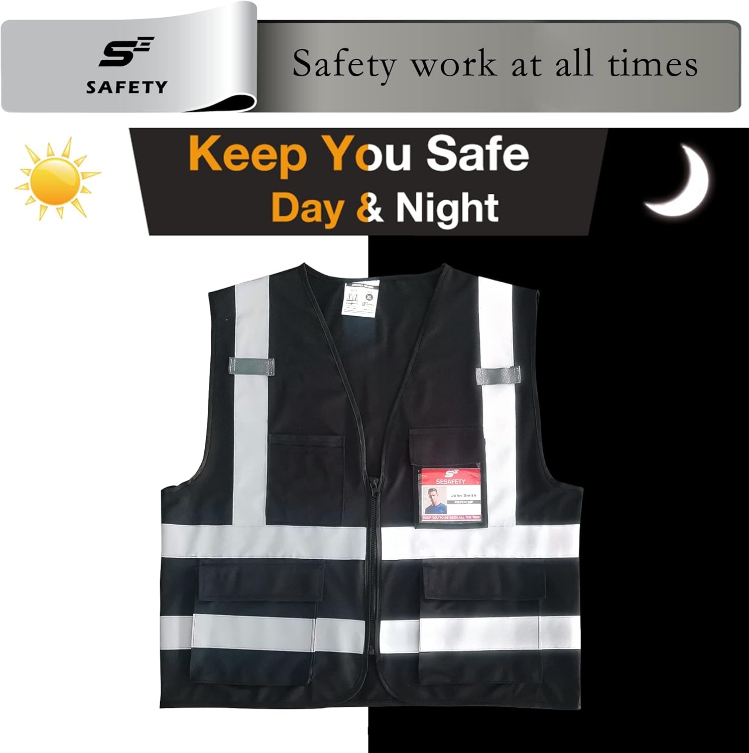 Safety Vest with 9 Pockets, High Visibility Reflective Vests, Security Vest, Work Vest for Men, ANSI/ISEA Class 2 Type R