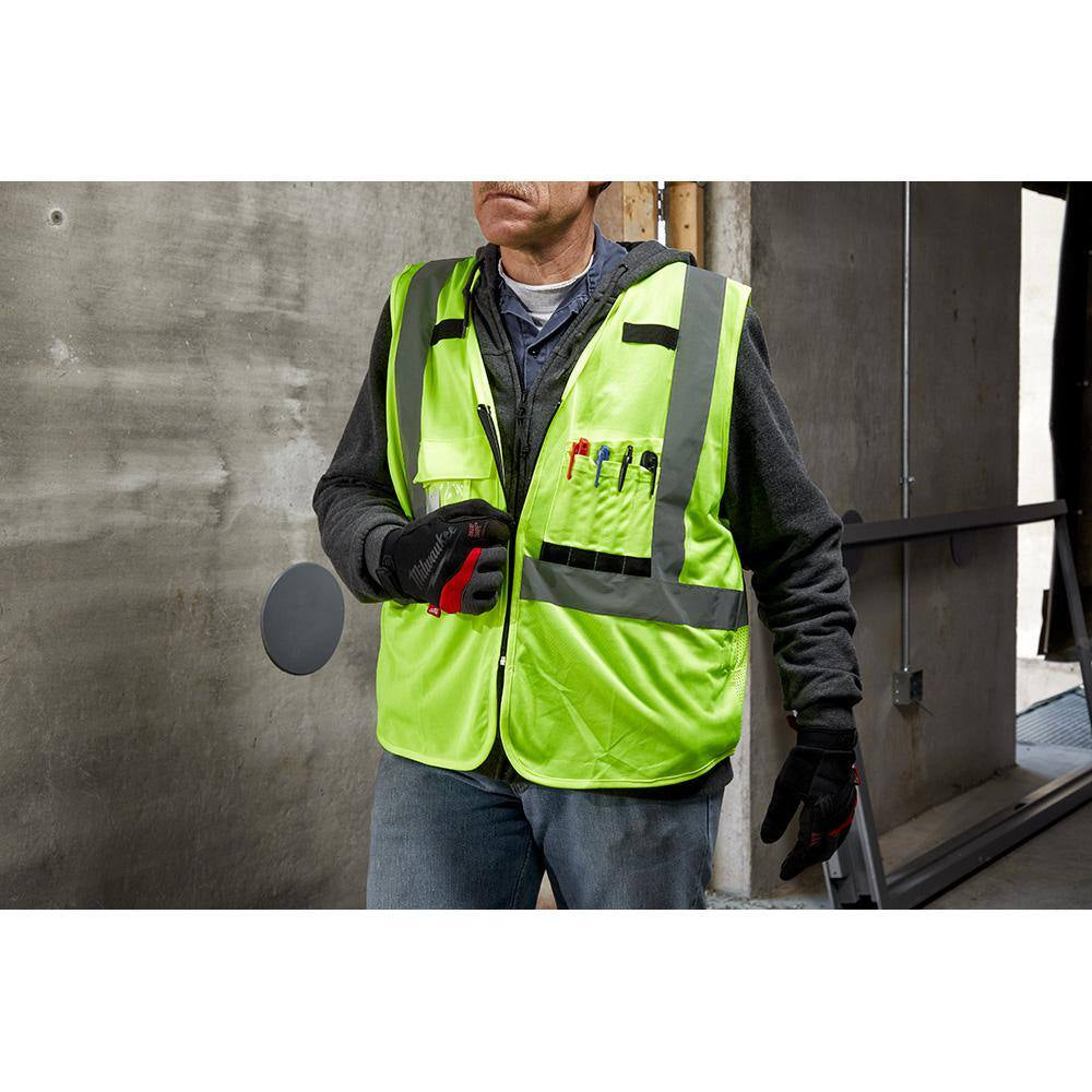 Small/Medium Orange and Yellow Class 2 High Visibility Safety Vest with 10 Pockets (2-Pack)